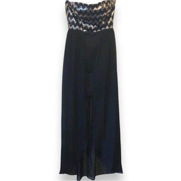 Dresses & Skirts - Elegant Black Strapless Jumpsuit with Sequin Top - Size 3/4